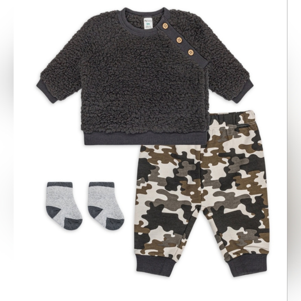 Petit Lem Baby Boy 3 PC Sherpa Popover Set